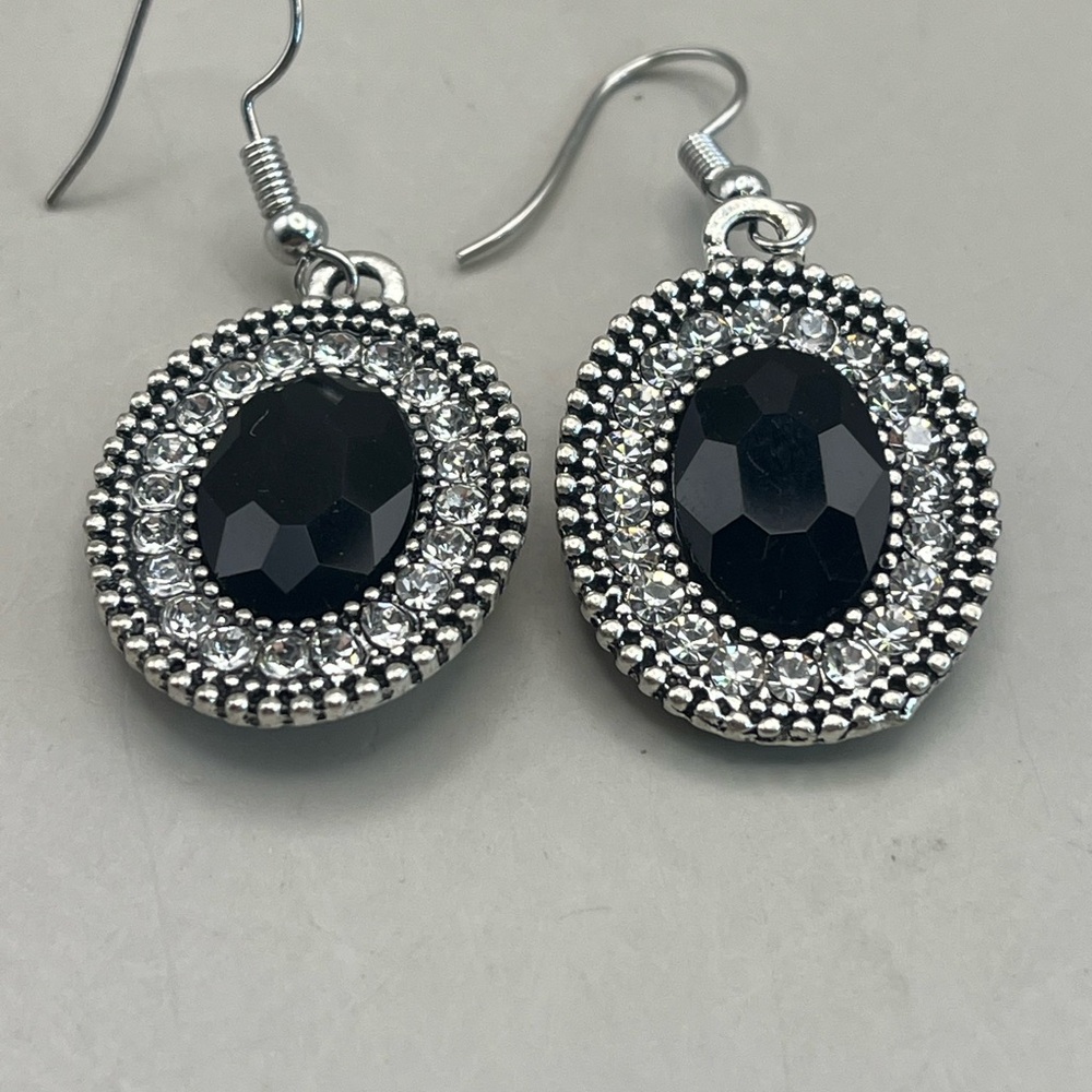 Elegant Black and Silver Oval Earrings